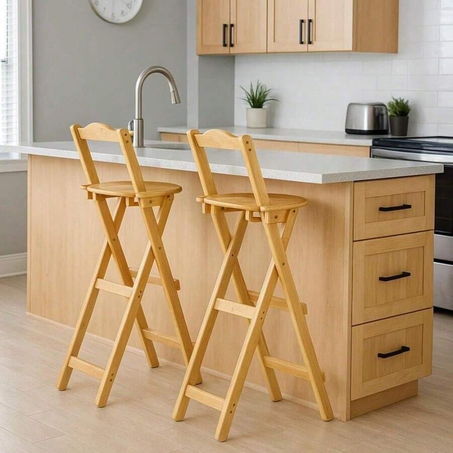 Stool Durable Portable Design Bamboo Folding Bar With Back Support Footrest, Ideal For Home, Kitchen, Patio Or Balcony Use - Variant - View 1