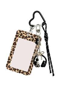 Leopard Print Card Holder Pendant With Star Pendant,Sliding Cover Retractable Card Sleeve,Personalized Fashion Card Holder,Cute Keychain Pendant - Multicolor - View 15