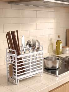 1pc 2/3 Slot Stainless Steel Chopstick Holder With Drip Tray, Durable Utensil Drying Rack, Practical Storage Organizer, Suitable For Home And Dorm, Sturdy Functional Accessory, Keeps Kitchen Utensils Neat And Dry - Multicolor - View 12