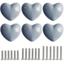 Ceramic Drawer Knobs Heart Shape Colorful Heart Cabinet Dresser Pulls Handles With 3 Sized Screws, Kitchen Furniture Knobs For Closet Cupboard Wardrobe (Mixed Color, 10 Pack) - Grey - View 10