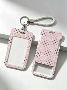 New Minimalist Polka Dot Pattern Card Holder (Card Holder + Keychain), Suitable For Student ID, Meal Card, Bus/Metro Card And Access Card, With Bag Hanging, Keychain, Wallet And Bank/Credit Card Storage Functions, Equipped With Sliding Cover Design And Lanyard, Made Of Durable Plastic Material, Sturdy And Long-Lasting, Effectively Protects Work Credentials, Essential For Holiday Travel And University Life (Printed Pattern Randomly Distributed) - Multicolor - View 5
