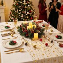 1pc Transparent Mesh Star Garland Christmas Holiday Table Runner, Elegant Thin Mesh Glitter Tablecloth Centerpiece Home Decor For Holiday Birthday Party Dinner, Gold And Silver - Gold - View 7