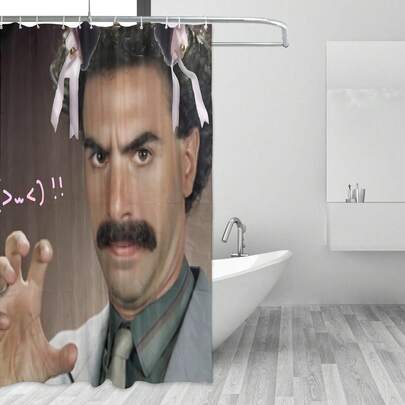 Cute Borat Soft Fabric Shower Curtain Waterproof Privacy Bath Curtain, Fashion Decor For Bathroom Tub & Shower Space