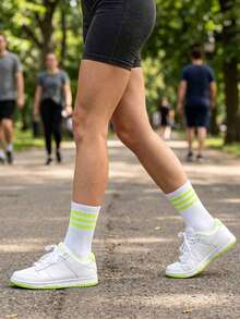 1/6/12 Pairs Women's Mid-Calf Socks, Multi-Color Three-Stripe Cuff Decor, Breathable & Moisture-Wicking, Mid-Calf Sports Socks, Suitable For Daily, Autumn/Winter, Holiday - Multicolor - View 5