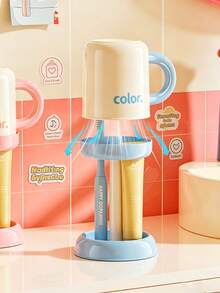 1pc Large Capacity Toothbrush Holder Cup Rack, No-Drill Wall-Mounted, Non-Falling, Drop-Resistant, Thickened ABS Plastic, INS Minimalist Sweet Cute Macaron Soft Colorful Style, Smooth Design With Drainage Holes, Independent Cup Slots, Side Hooks For Small Accessory Storage, Detachable Split Structure, Waterproof, Moisture-Proof, Anti-Water Accumulation, Easy To Clean, Fits Most Electric Toothbrushes - Multicolor - View 4
