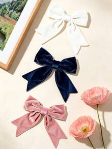 6PCS Solid Color Velvet Bow Hair Clips, Versatile Casual Hair Accessories, Suitable For Daily Wear And Outings, Perfect Gift Choice - Multicolor - View 4