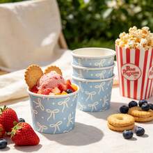Bow Pattern Ice Cream Cups, Minimalist Ribbon & Star Print, Disposable Dessert Bowls, Suitable For Cold Drinks, Frozen Yogurt, Ice Cream, Pudding And Snacks, Perfect For Adult Elegant Parties, Bridal Showers, Wedding Receptions, Garden Gatherings And Catering Services - Multicolor - View 6