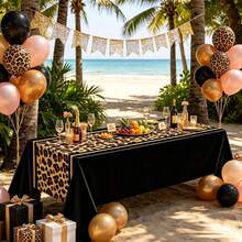3 Pieces1-Piece Leopard Print Tablecloth 51 X 86 Inches Wildlife Tablecloth Cheetah Print Party Decoration For Safari Baby Shower Wedding Birthday Party Gift - Black - View 6