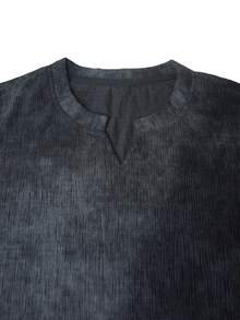 Men's Textured Knit Pullover, Notch Neck Long Sleeve Loose Fit Vintage Sweater, Suitable For Home, Street, Daily Casual Occasions - Black - View 3