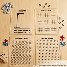 1 Set Transparent Acrylic Erasable Game Board Set, Includes Hangman/Tic-Tac-Toe/Four-In-A-Row/Dots And Boxes, Portable Travel Educational Game Template, Family Gathering Desktop Interactive Game Props, Suitable For Travel/Home/Classroom Leisure And Entertainment - View 5