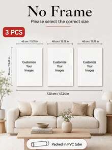 3-Piece Personalized Photo Canvas Wall Art Set With Pine Wood Frame, Custom Family Photo Print, Suitable For Living Room And Bedroom, Customizable Size, Fade-Resistant Ink, Wedding Portrait Commemorative Gift - Multicolor - View 11