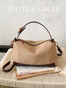 Solid Color Shoulder Crossbody Bag, Lazy Fashion Dumpling Bag, Commuter Small Square Bag - Khaki - View 2