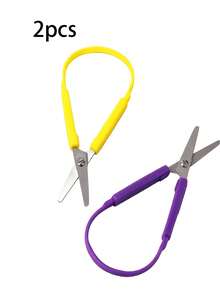 Mini Push-Button Scissors With Loop Handle, Ergonomic Design, Colorful Handle And Auto-Rebound Function, Suitable For Students And People With Special Needs For Daily Crafting; Ergonomic Design Kindergarten Training Scissors. - Multicolor - View 14
