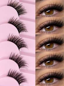 Hinarin 7 Pairs Half False Eyelashes, Natural Makeup Effect, Slender Cat Eye Tail, Extended Lashes, Thin Band, 3/4 Eye Corner Half False Eyelashes, Suitable For Makeup Beginners, Easy To Apply - Black - View 2