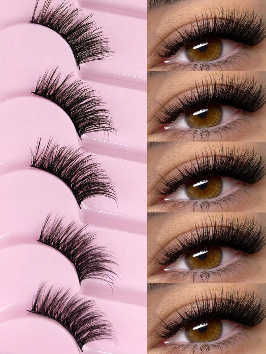 Hinarin 7 Pairs Half False Eyelashes, Natural Makeup Effect, Slender Cat Eye Tail, Extended Lashes, Thin Band, 3/4 Eye Corner Half False Eyelashes, Suitable For Makeup Beginners, Easy To Apply