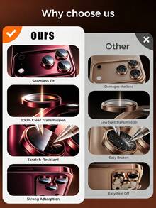 3 Packs - Burgundy Camera Lens Screen Protector For IPhone 18 Pro Max/18 Pro, [1:1 Invisible Fit] 9H Aviation Grade Tempered Glass, Ultra HD, Independent Metal Ring, 2026 New Model - Burgundy - View 3