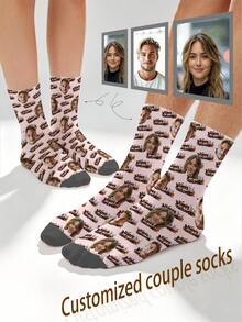 1 Pair Customizable Men's Mid-Calf Socks With Personalized Face Pattern, Any Face Can Be Printed On Socks, Personalized Photo Socks, Fun Custom Image Mid-Calf Socks, Suitable For Valentine's Day, Birthday, Gift, Halloween And Other Occasions, Personalized Customization - Multicolor - View 11