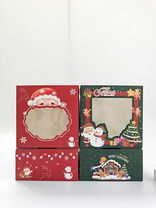 5pcs/10pcs Christmas Striped Window Boxes, Red & Green Christmas Snack Boxes With Santa Claus Tree And Merry Christmas Labels, Holiday Square Gift Boxes, Party Favor Packaging - View 8