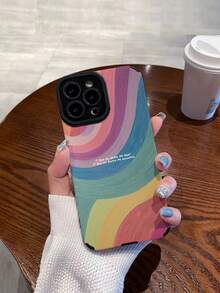1件裝標語與字母復古圖案人造皮革紋理 3D 柔軟防摔手機殼，相容 iPhone 與 - 彩色 - 查看 2