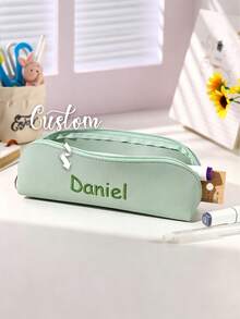 Personalized Pencil Case, Customized Name PU Zipper Bag, Customized Text Minimalist Oxford Fabric Solid Color Pencil Case, Large Capacity Pencil Case, Exquisite Small Back To School Stationery Box, Customizable Logo, 2026 Back To School - Multicolor - View 6