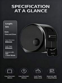 5m Tape Measure 25mm Wide Carbon Steel Blade Anti-Rust Matte Scale Wear-Resistant Cut-Resistant 2.6m Rigid Extension One-Click Lock Compact Black Shell With Belt Clip Portable Ruler For Construction Woodworking DIY Home Indoor Outdoor Measurement Hand Tool - A - View 1