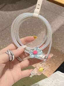 1 Set, 3D Candy Color Floral Data Cable Protector Compatible With Apple 18W/20W, Dopamine Style Data Cable Protector, Gift For Friends, Ideal Small Gift, Christmas Gift - Multicolor - View 3