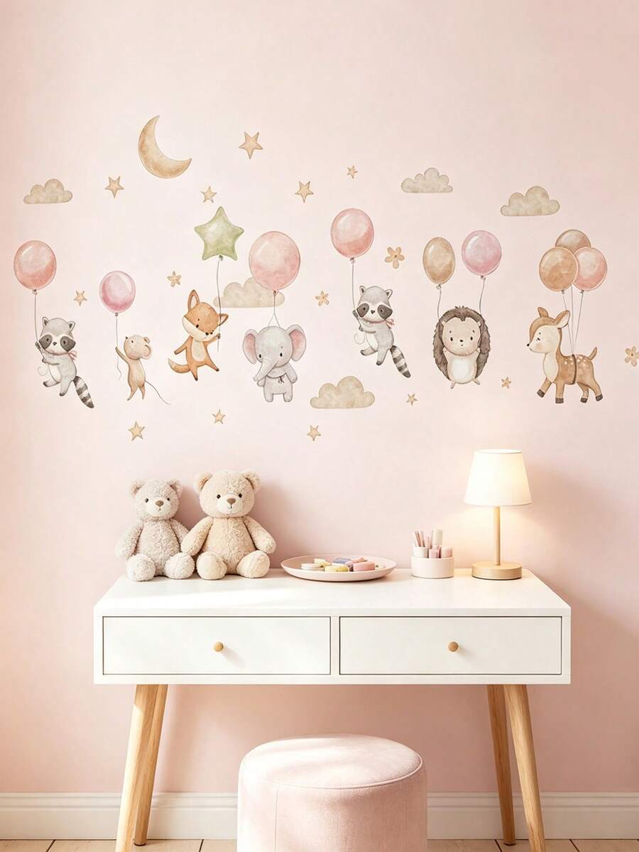 1set/2sets/4sets Self-Adhesive Wall Stickers Featuring A Bohemian Rabbit, Butterflies, And Flowers For Baby Room Decor, Suitable For Living Rooms - Multicolor - View 1
