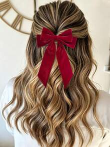 4Pcs Big Bow Hair Clips, Elegant Long Tassel Bow Barrettes Hair Clip, Hair Pins Christmas Holiday Party Hair Accessories For Women - Red - View 3