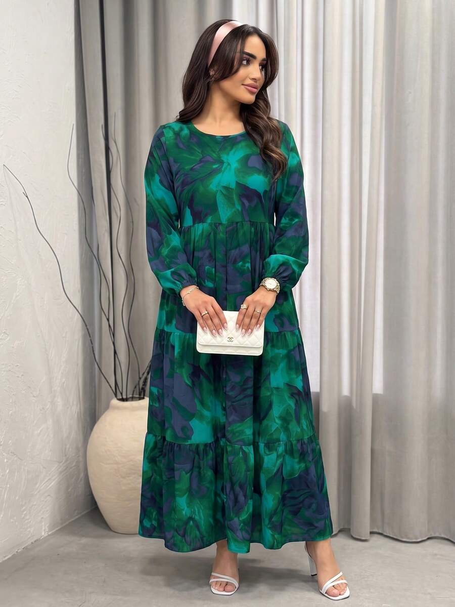 Plus Size Woven Fabric Loose Fit Summer Vacation Dress - Multicolor - View 1