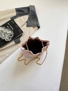 迷你純色水鑽時尚晚宴包，亮片抽繩水桶包附金屬鏈條，女款斜跨派對戶外小錢包 - 彩色 - 查看 6