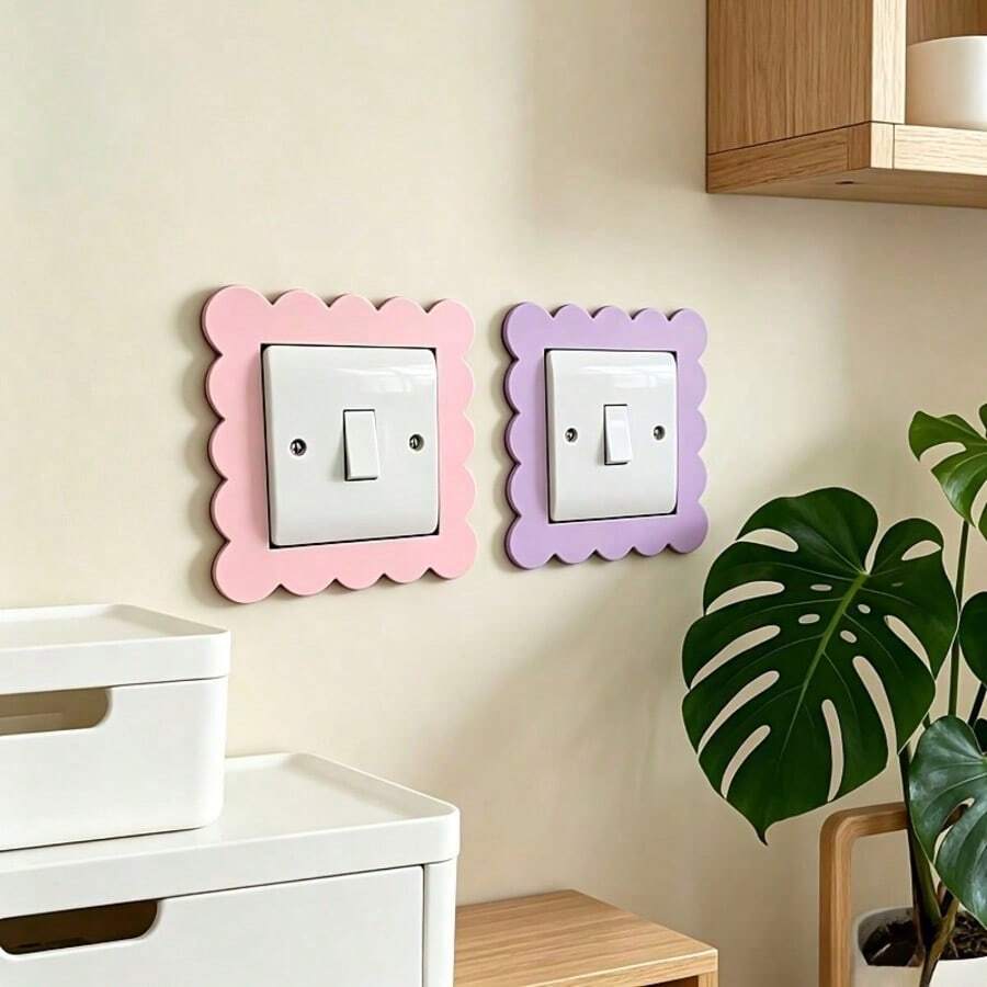 1/2pcs Pink Purple Wooden Single Switch Decorative Frame, Dust-Proof Button Switch Protective Cover, Easy To Install, Suitable For Living Room, Bedroom, Kitchen Wall Decoration, Perfect For Birthday And Wedding Decor, Home Gift - One Size Fits All - View 1