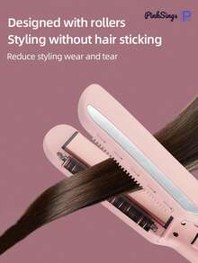 PinkSings Hair Straightening Iron With Hot Oil Treatment For Less Heat Damage, Wide Flat Iron With Essential Oil Roller For Hair Caring, 6 Temperature Settings - Pink - View 4