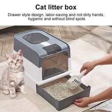 Enclosed Cat Litter Box, Front Entry Top Exit, Drawer Design With Scoop, Odor Control Leak-Proof, Providing Spacious Indoor Space For Cats - one-size - View 2