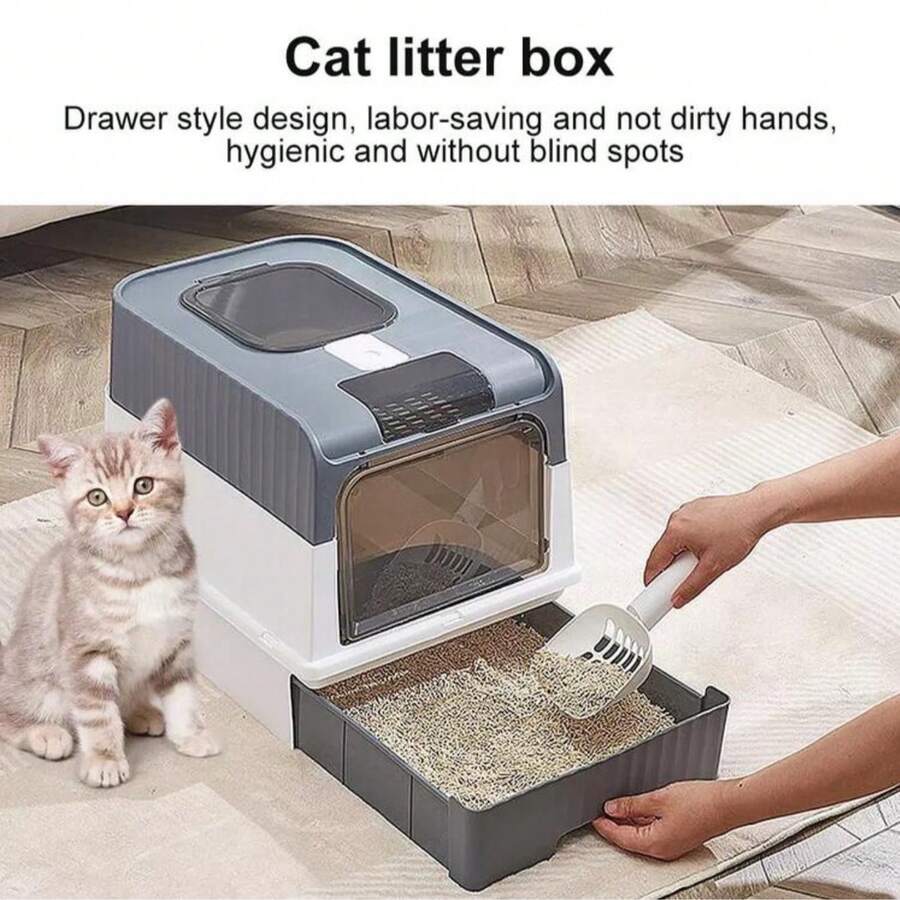 Enclosed Cat Litter Box, Front Entry Top Exit, Drawer Design With Scoop, Odor Control Leak-Proof, Providing Spacious Indoor Space For Cats - one-size - View 1