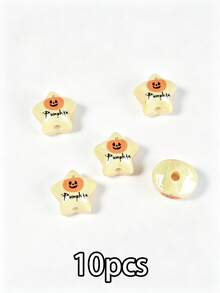 10pcs-Halloween Themed Five-Pointed Star Shaped Beads With Pumpkin, Skull And Trick Or Treat Printed Patterns, Straight Hole Design, Easy To Thread, Perfect For Beaded Pens, Bracelets, Keychains And Bag Charms. - 10pcs-halloween Stars - View 10