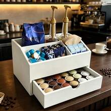 IDUK 1PC Wooden Coffee Capsule Storage Drawer, Suitable For Home Kitchen, Cafe Bar Display - White - View 2