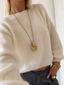 1pc Osumobi Ring Metal Long Sweater Necklace, Luxury High-End Jewelry - Gold - View 3