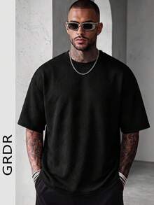 GRDR Men's Fashion Round Neck Solid Color Short Sleeve T-Shirt | Exquisite Design | Summer Essential | Easy To Match | Show Your Style - Black - View 3