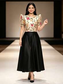 Modern Filipiniana Top With Butterfly Sleeves, 1pc Women's Short Sleeve Blouse For Birthday Party, Summer - Champagne - View 3