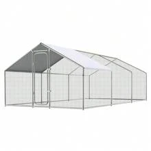 Gallinero exterior walk-in de acero galvanizado 3x6x2 m (9.84x19.68x6.56 ft) - Cubierta impermeable con protección UV y techo puntiagudo - Plateado - Ver 3