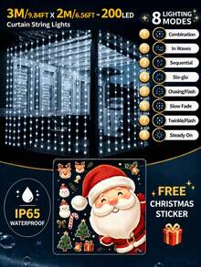 Solar Powered Curtain Lights, Random Window Sticker Gift, Outdoor Garland Lights, 8 Lighting Modes, Waterproof, Solar Fairy String Lights, 300/200/100LED, Garden, Yard, Eaves, Gazebo, Wedding, Camping, Party, Window, Wall, Balcony, Christmas Decoration - Solar Led String Light - View 20