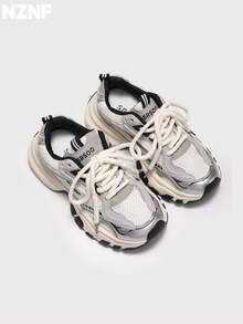 NZNF Flattering Chunky Sneakers For Women, White Color, Increased Height, Retro Thick Sole, Low-Top, Autumn 2025 New Arrival - Black - View 1