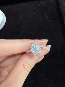 1 pieza Anillo de compromiso de mujer de plata de ley S925 con moissanita blanca ovalada de 5CT, anillo de boda, regalo de aniversario y promesa, adecuado para uso diario - Estilo A - Blanco - Ver 2