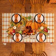 1pc Thanksgiving Autumn Pumpkin Sunflower Print Rectangular Tablecloth, Suitable For Holidays, Parties, Birthdays, Dinner Parties, Restaurant Table Decor, Autumn/Winter Home Decoration - Multicolor - View 5