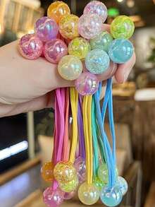 12pcs Candy Color Round Ball Elastic Hair Ties With Glitter Iridescent Beads, Colorful Candy Bead Ponytail Hair Ropes, Sweet Daily School Hair Accessories, Birthday, Holiday Party Gift - Multicolor - View 2