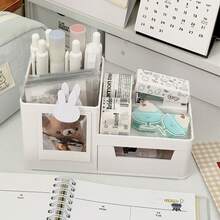 [Back To School]Cute Rabbit Desktop Storage Box With Drawer And Photo Frame, Multi-Functional Stationery, Cosmetics And Small Items Organizer, Macaron Color Office Dormitory Desktop Storage Rack - Compartment Pen Holder - View 11