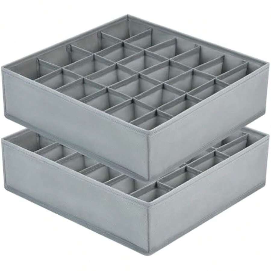Organizer Armadio - Set di 2 Organizer Cassetti Pieghevoli con 24 Scompartimenti Calzini Ciascuno, Divisori per Cassetti in Non - grigio chiaro - Visualizzare 1