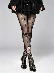 1 Pair Spider Print Fishnet Tights Sexy Cute Gothic Style For Daily Spring Fall Party Halloween Costume Women - Multicolor - View 5