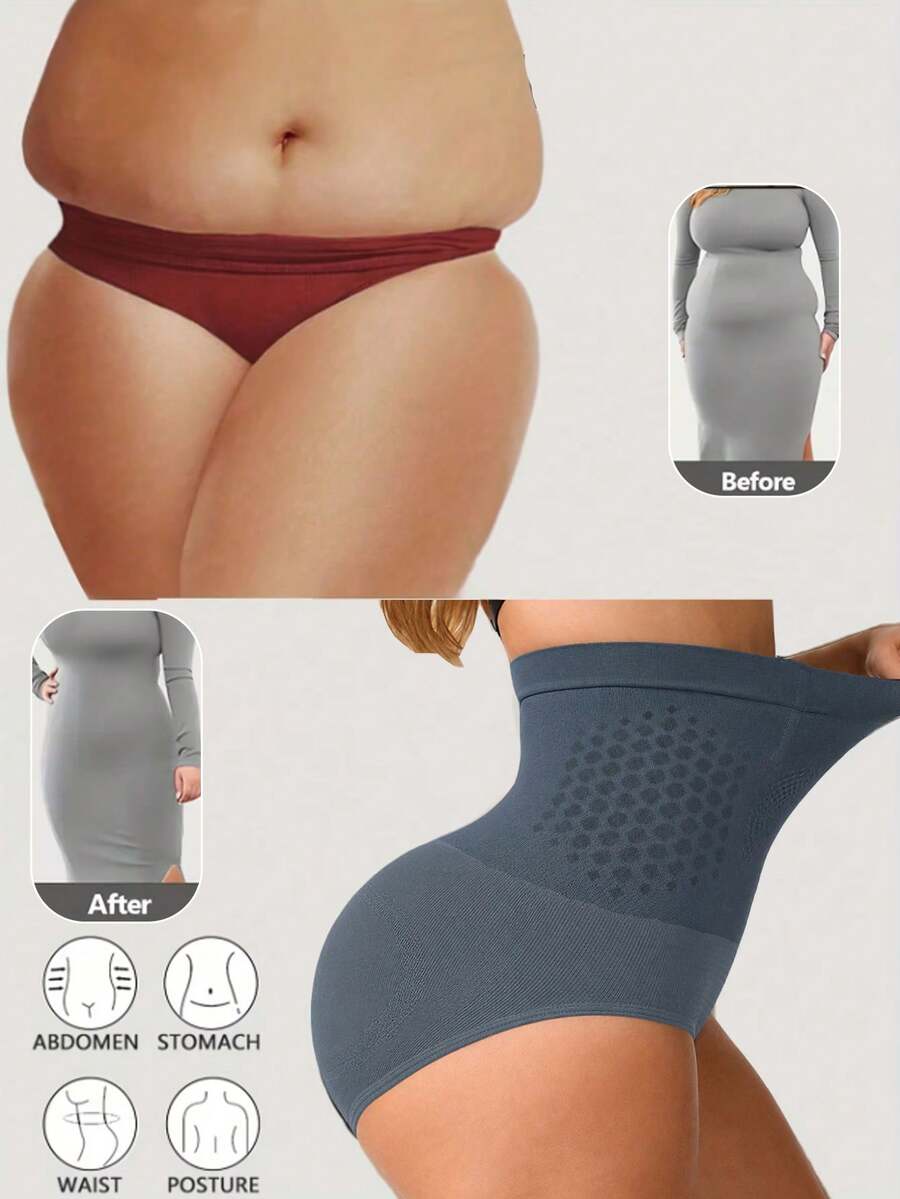 High Waist Shaping Panties, Tummy Control Anti-Roll Butt Lift Seamless Underwear, Breathable Honeycomb Design Daily Shaping Triangle Briefs - Grey - View 1