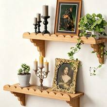 Floating Wooden Wall Shelf With Wooden Bracket, Suitable For Living Room, Bedroom, Bathroom And Other Places, Easy To Install Vintage Style Wall Shelf - Multicolor - View 4